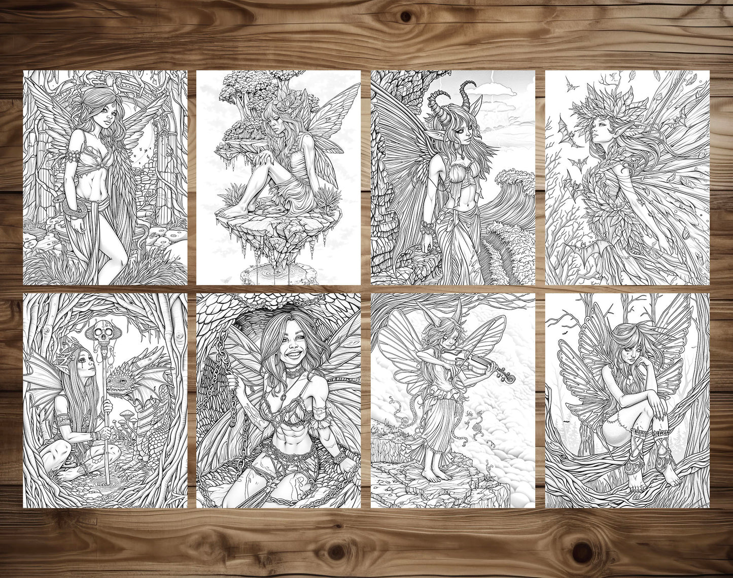 60 Dark Fairies 2 Coloring Pages - Instant Download - Printable PDF – preview 5
