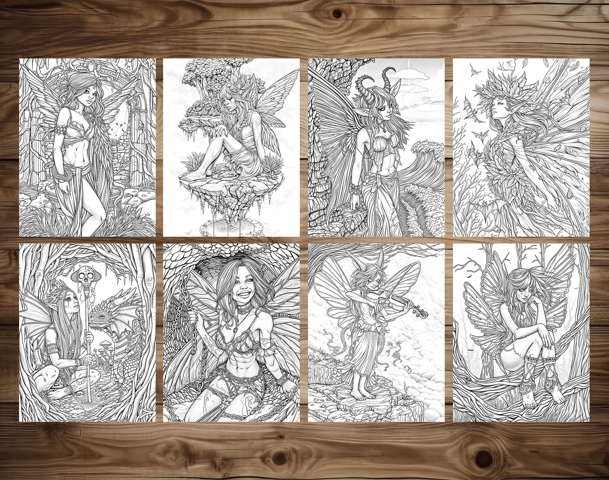 60 Dark Fairies 2 Coloring Pages - Instant Download - Printable PDF – preview 5