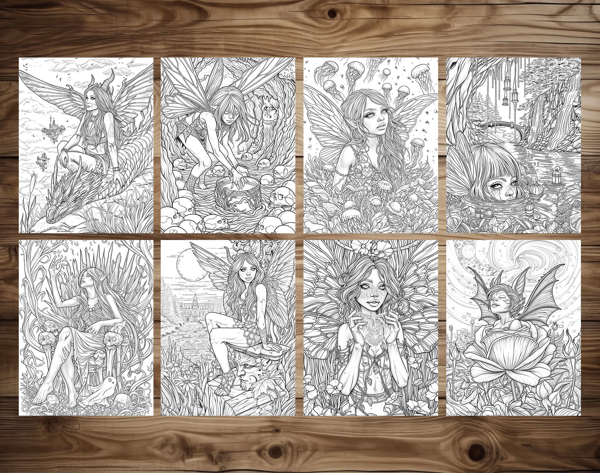 60 Dark Fairies 2 Coloring Pages - Instant Download - Printable PDF – preview 8