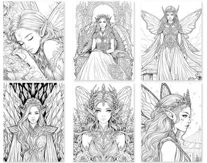 60 Fairy Queen Coloring Pages - Instant Download - Printable PDF – preview 2