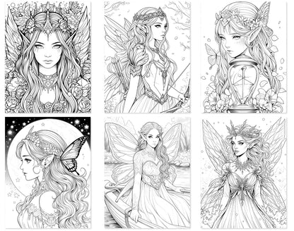 60 Fairy Queen Coloring Pages - Instant Download - Printable PDF – preview 3