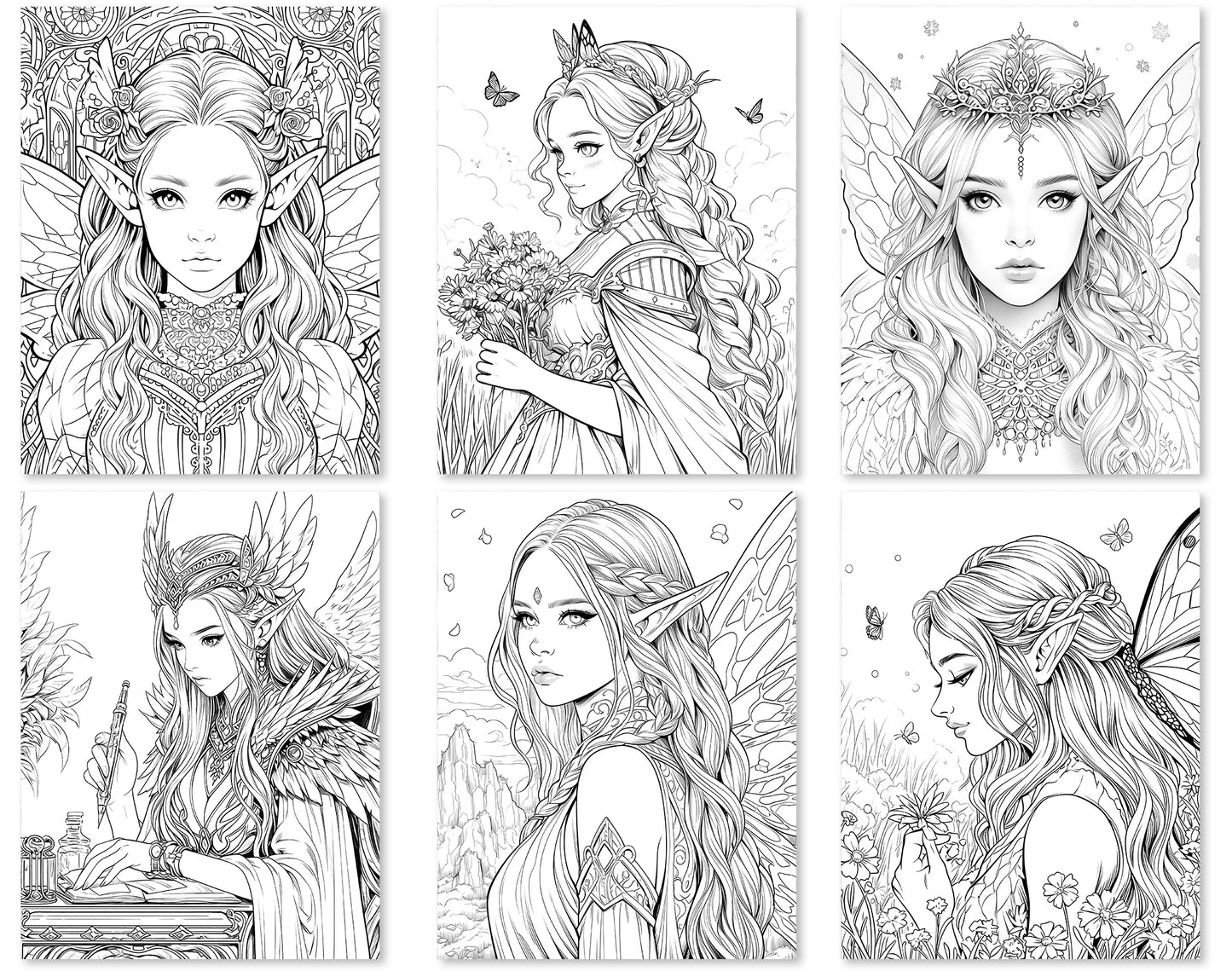 60 Fairy Queen Coloring Pages - Instant Download - Printable PDF – preview 4