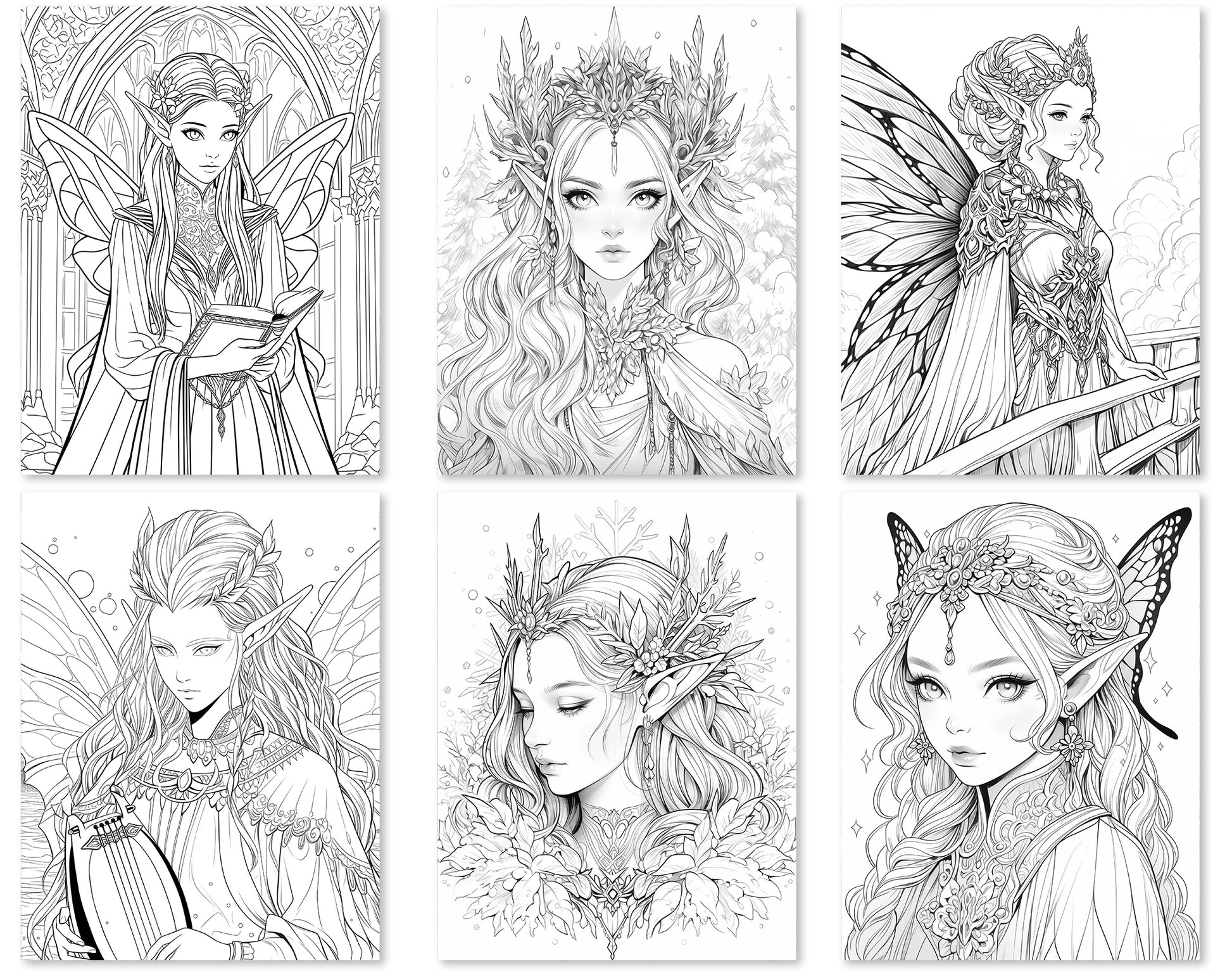 60 Fairy Queen Coloring Pages - Instant Download - Printable PDF – preview 5