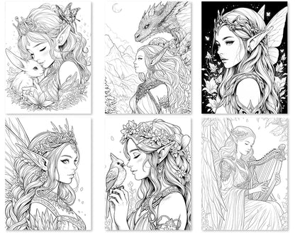 60 Fairy Queen Coloring Pages - Instant Download - Printable PDF – preview 7