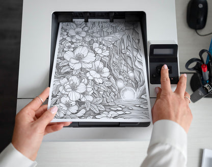 60 Fantasy Flowers Grayscale Coloring Pages - Instant Download - Printable PDF Dark/Light – preview 2