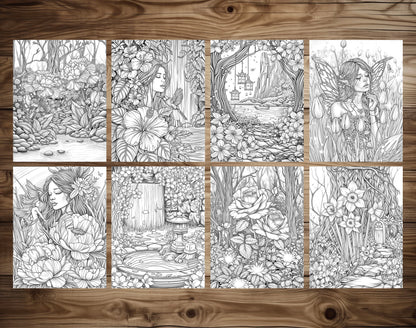 60 Fantasy Flowers Grayscale Coloring Pages - Instant Download - Printable PDF Dark/Light – preview 6
