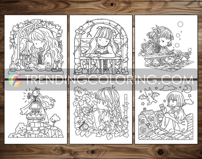 60 Gothic Girl Moments Cute & Spooky Coloring Pages - PDF Download – preview 10