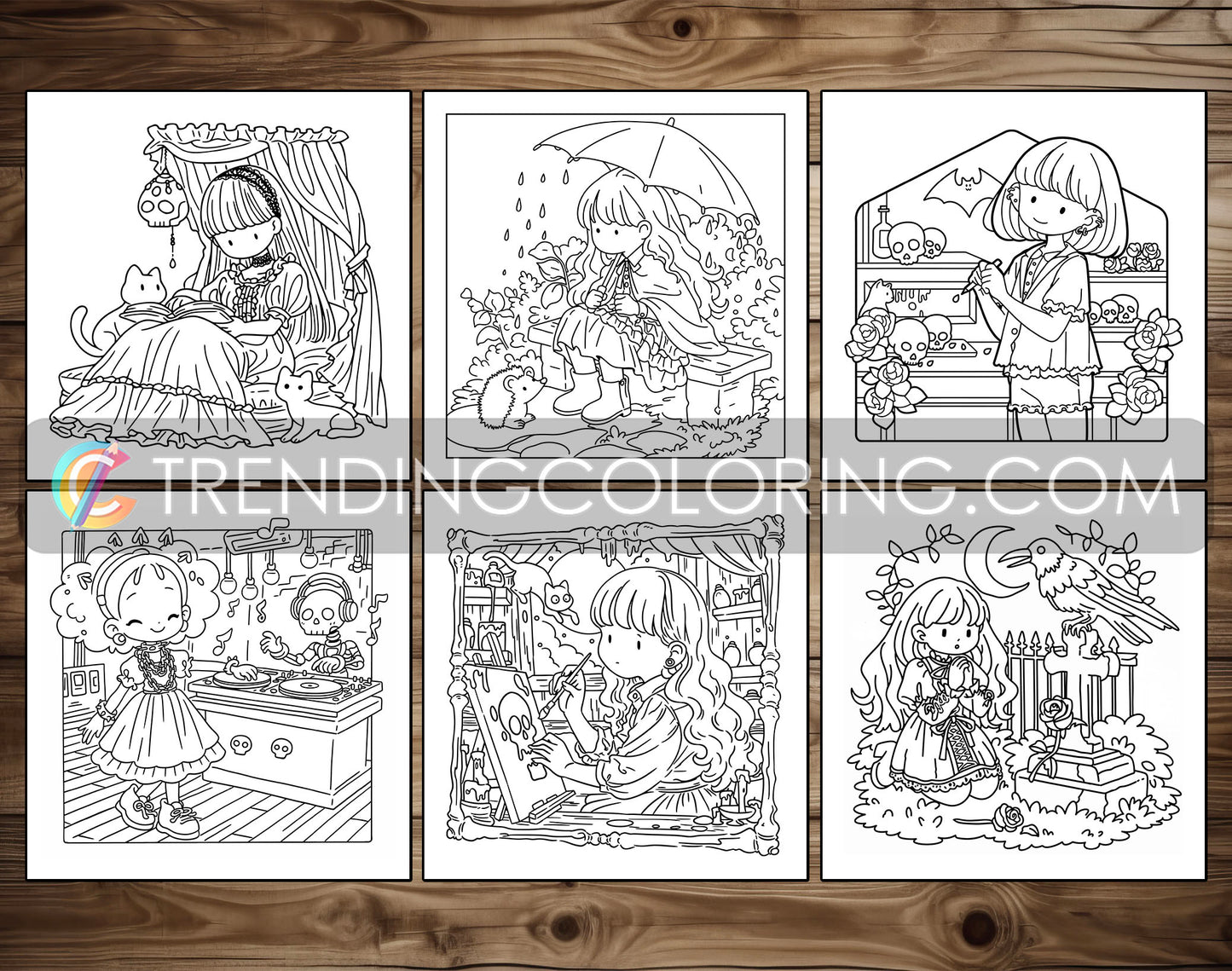 60 Gothic Girl Moments Cute & Spooky Coloring Pages - PDF Download – preview 3