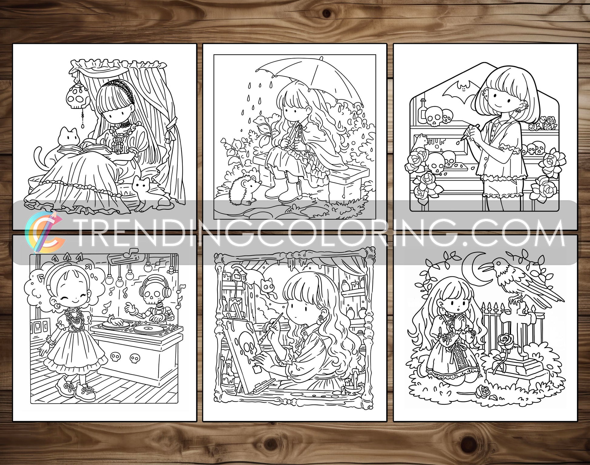 60 Gothic Girl Moments Cute & Spooky Coloring Pages - PDF Download – preview 3
