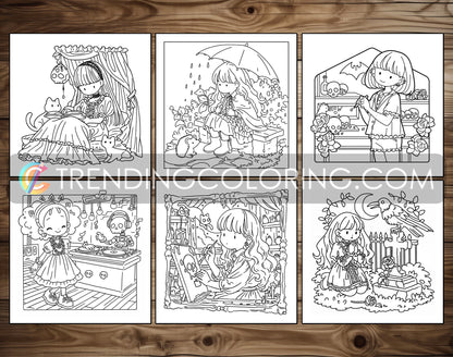 60 Gothic Girl Moments Cute & Spooky Coloring Pages - PDF Download – preview 3