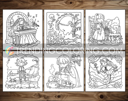 60 Gothic Girl Moments Cute & Spooky Coloring Pages - PDF Download – preview 4