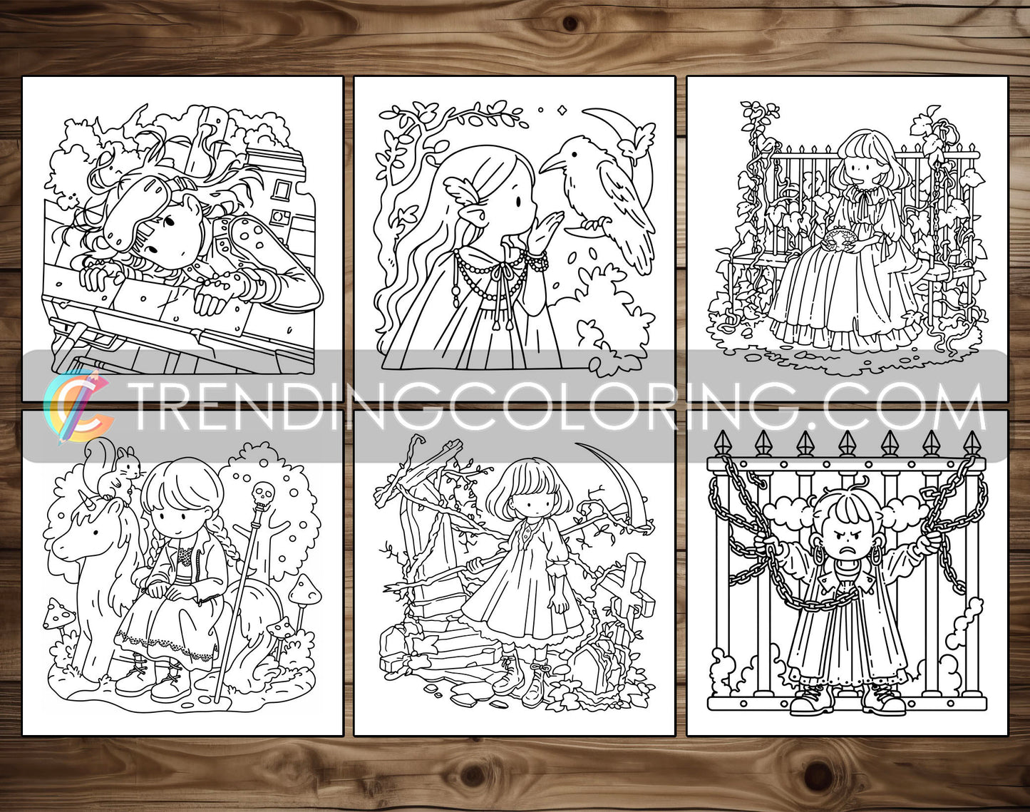 60 Gothic Girl Moments Cute & Spooky Coloring Pages - PDF Download – preview 5