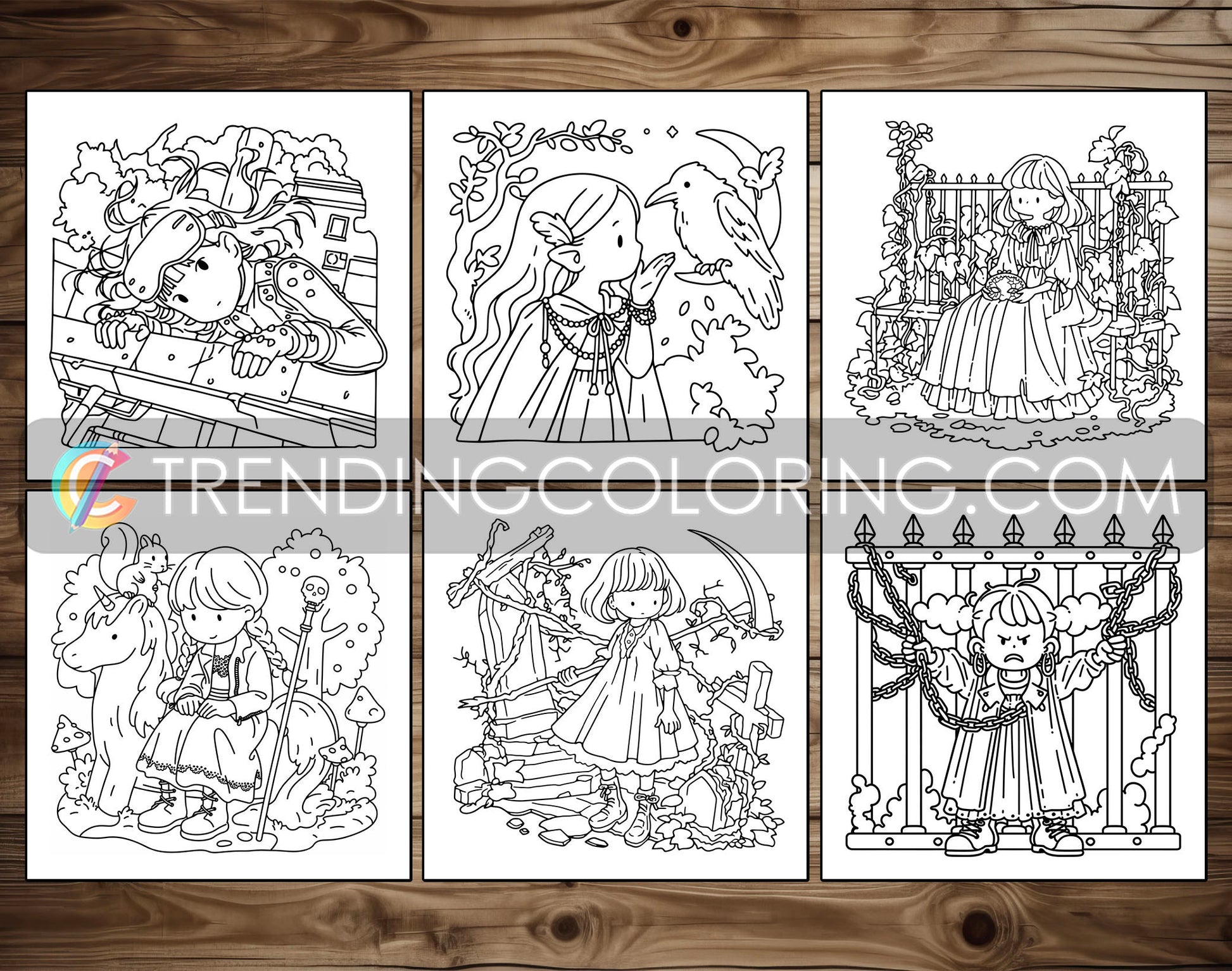 60 Gothic Girl Moments Cute & Spooky Coloring Pages - PDF Download – preview 5