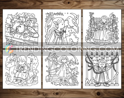 60 Gothic Girl Moments Cute & Spooky Coloring Pages - PDF Download – preview 5
