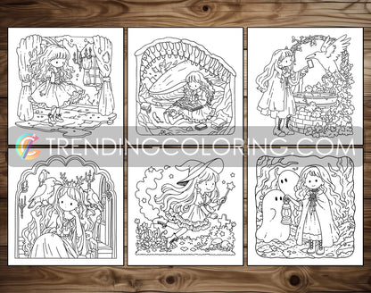 60 Gothic Girl Moments Cute & Spooky Coloring Pages - PDF Download – preview 6