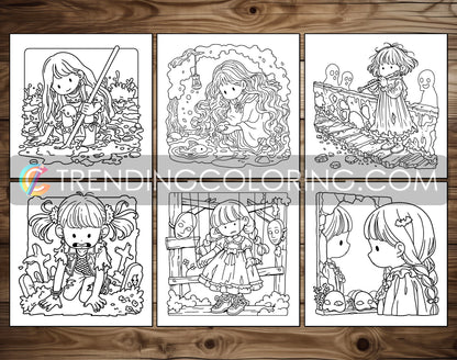 60 Gothic Girl Moments Cute & Spooky Coloring Pages - PDF Download – preview 7
