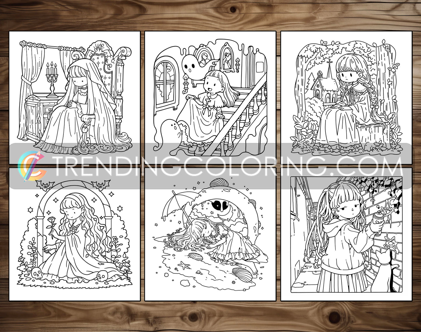 60 Gothic Girl Moments Cute & Spooky Coloring Pages - PDF Download – preview 9