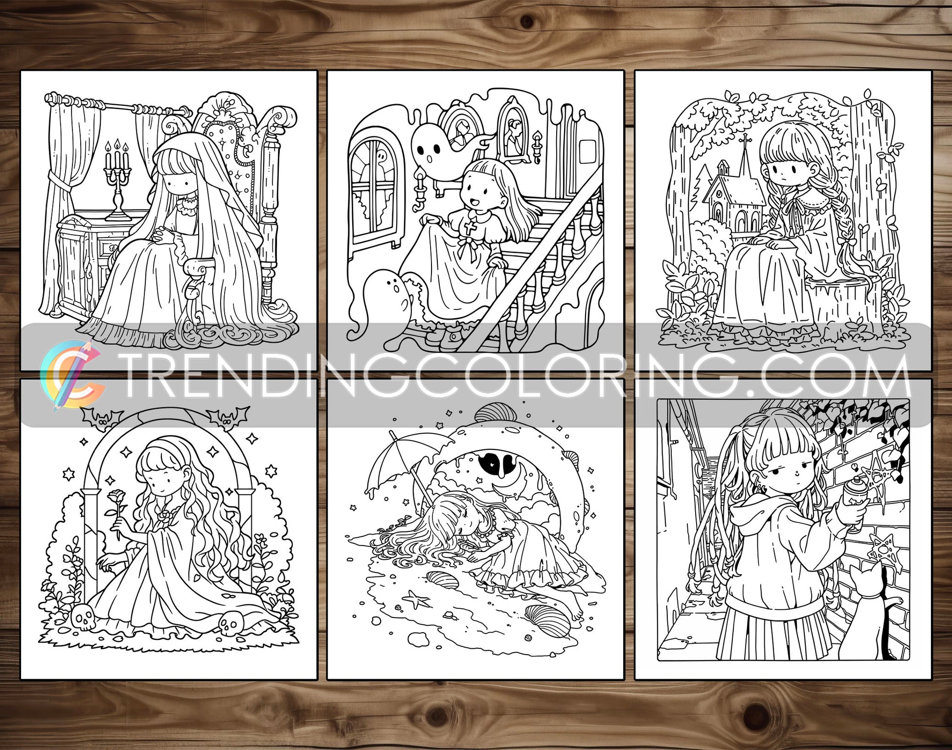 60 Gothic Girl Moments Cute & Spooky Coloring Pages - PDF Download – preview 9