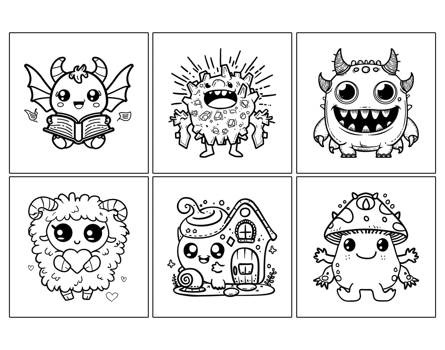 60 Kawaii Monsters Cute & Simple Coloring Pages - Instant Download - Printable PDF – preview 2