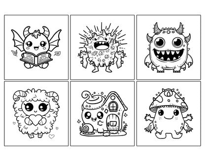 60 Kawaii Monsters Cute & Simple Coloring Pages - Instant Download - Printable PDF – preview 2