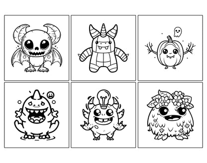 60 Kawaii Monsters Cute & Simple Coloring Pages - Instant Download - Printable PDF – preview 3