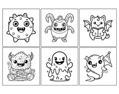 60 Kawaii Monsters Cute & Simple Coloring Pages - Instant Download - Printable PDF – preview 4