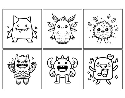 60 Kawaii Monsters Cute & Simple Coloring Pages - Instant Download - Printable PDF – preview 5