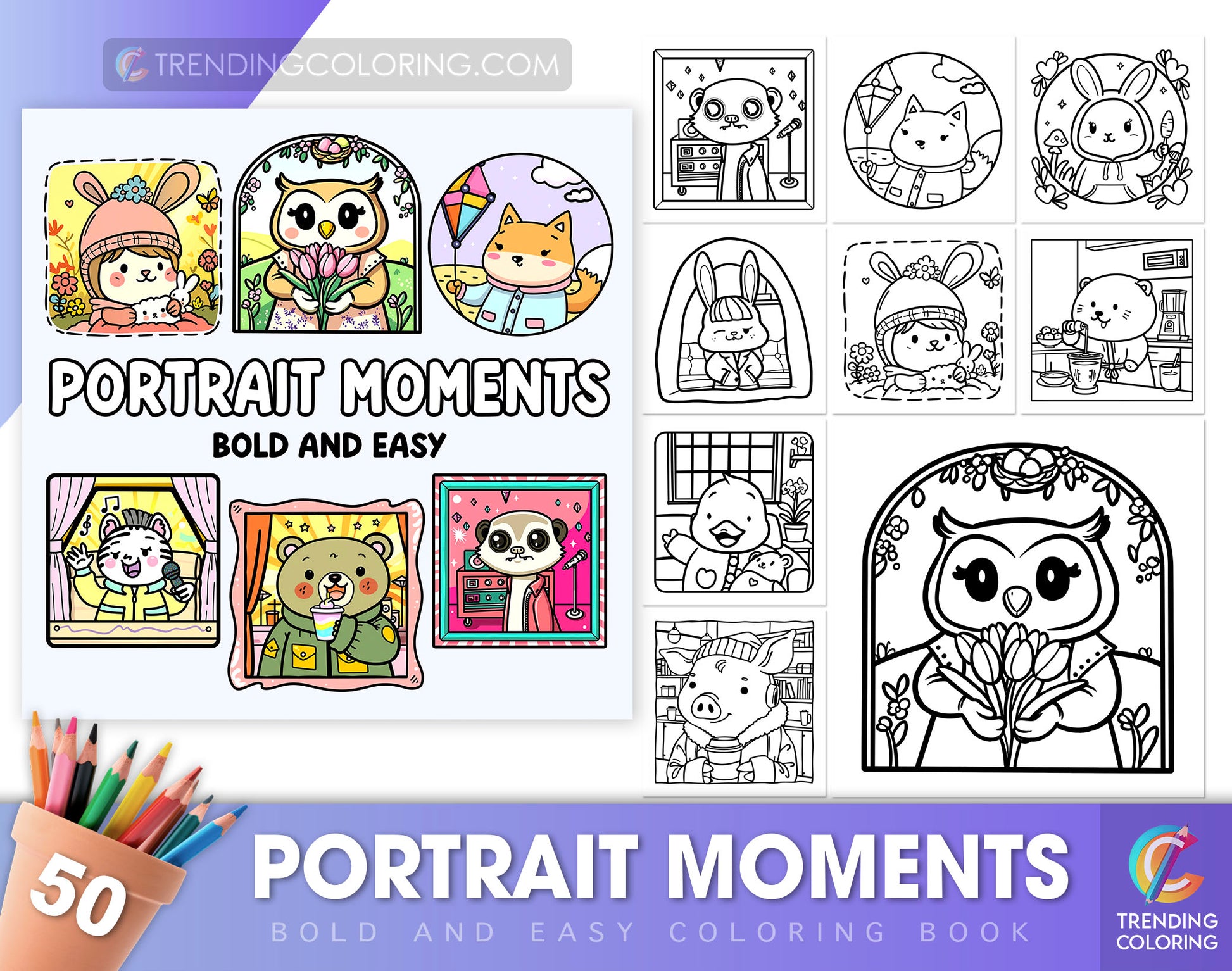 50 Portrait Moments Bold and Easy Coloring Pages - PDF Download