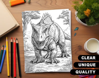 60 Prehistoric Dinosaur Grayscale Coloring Pages - Instant Download - Printable PDF Dark/Light – preview 3