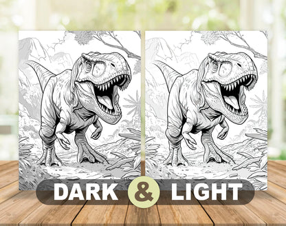 60 Prehistoric Dinosaur Grayscale Coloring Pages - Instant Download - Printable PDF Dark/Light – preview 4