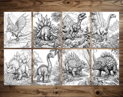 60 Prehistoric Dinosaur Grayscale Coloring Pages - Instant Download - Printable PDF Dark/Light – preview 6