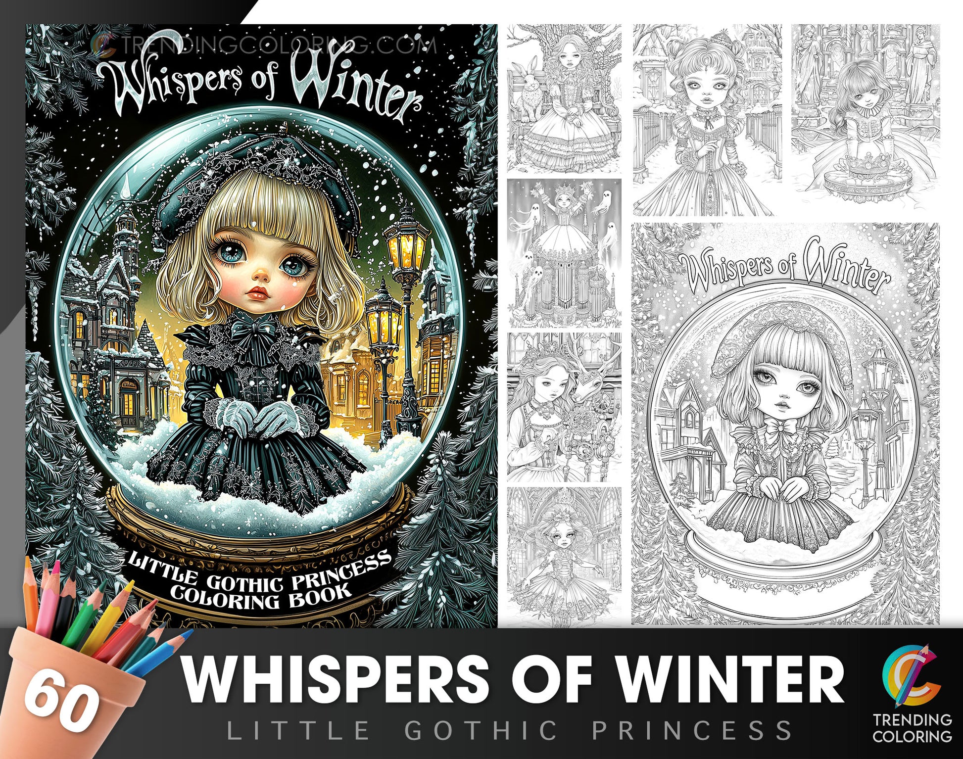 60 Whispers of Winter – Little Gothic Princess Coloring Pages | Printable PDF, Dark Fantasy &amp; Victorian Aesthetic, Instant Download