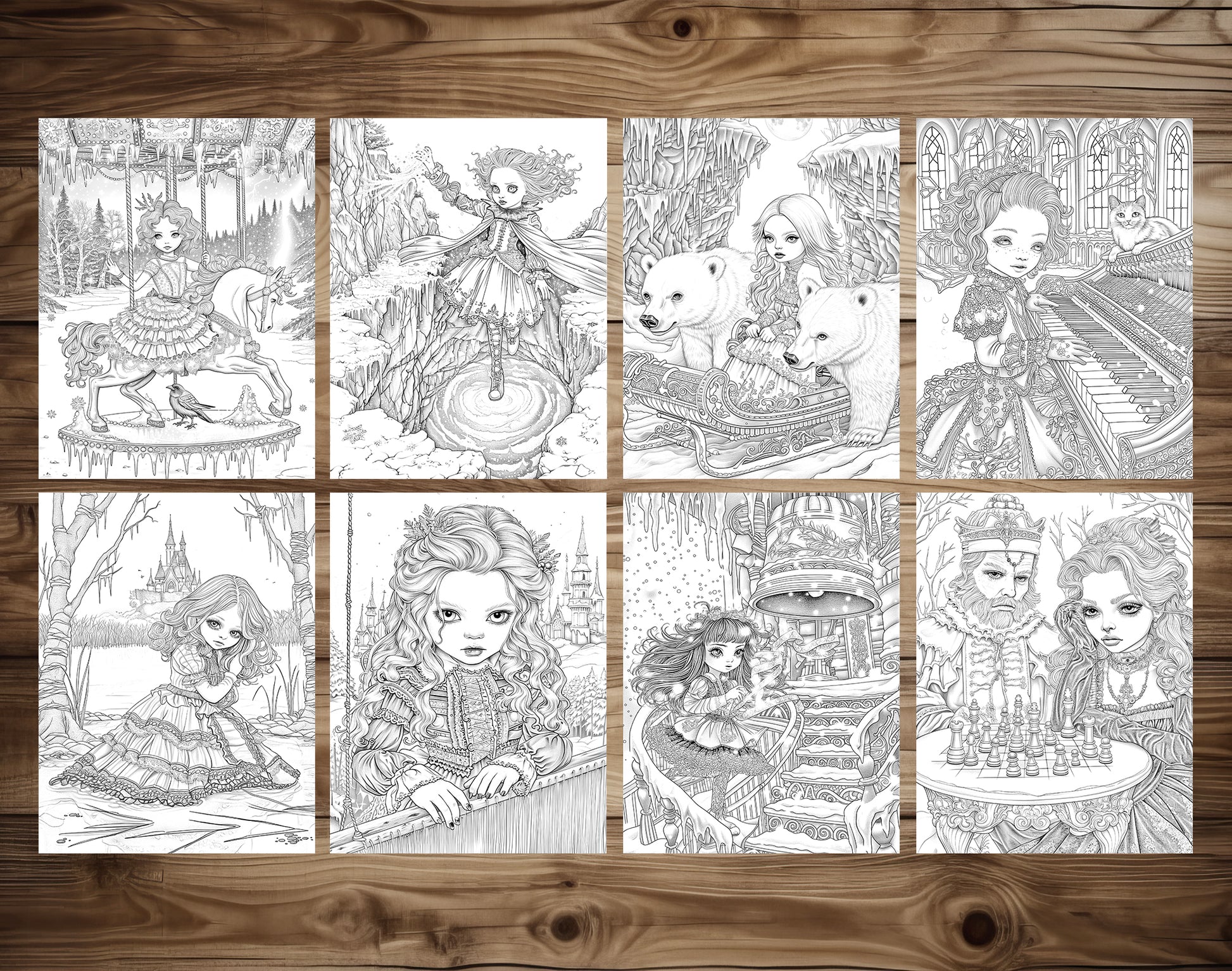 60 Whispers of Winter – Little Gothic Princess Coloring Pages | Printable PDF, Dark Fantasy &amp; Victorian Aesthetic, Instant Download – preview 4