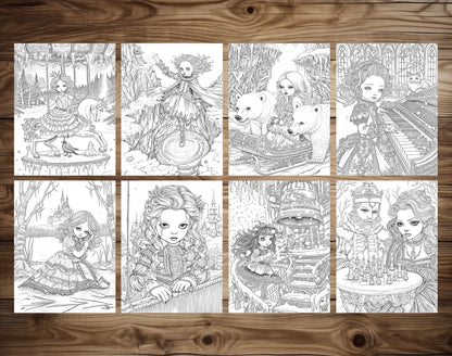 60 Whispers of Winter – Little Gothic Princess Coloring Pages | Printable PDF, Dark Fantasy &amp; Victorian Aesthetic, Instant Download – preview 4