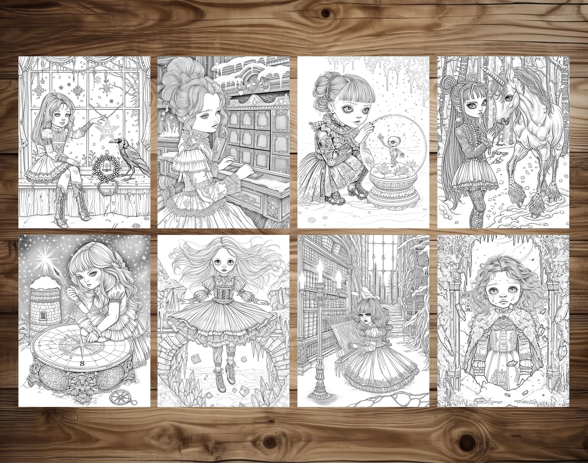 60 Whispers of Winter – Little Gothic Princess Coloring Pages | Printable PDF, Dark Fantasy &amp; Victorian Aesthetic, Instant Download – preview 7