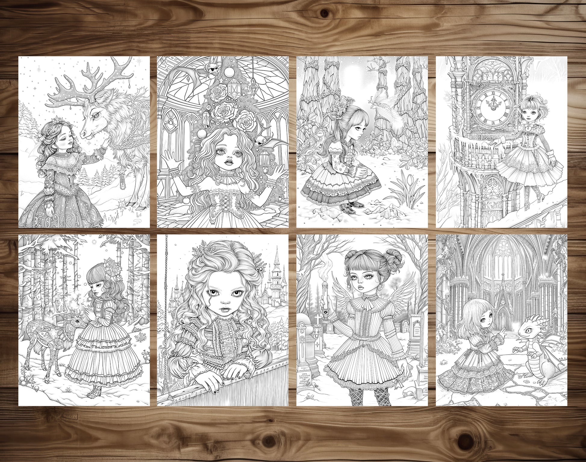 60 Whispers of Winter – Little Gothic Princess Coloring Pages | Printable PDF, Dark Fantasy &amp; Victorian Aesthetic, Instant Download – preview 8