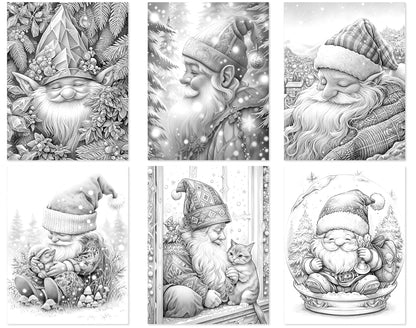 60 Winter Gnomes Grayscale Coloring Pages - Instant Download - Printable PDF Dark/Light – preview 4
