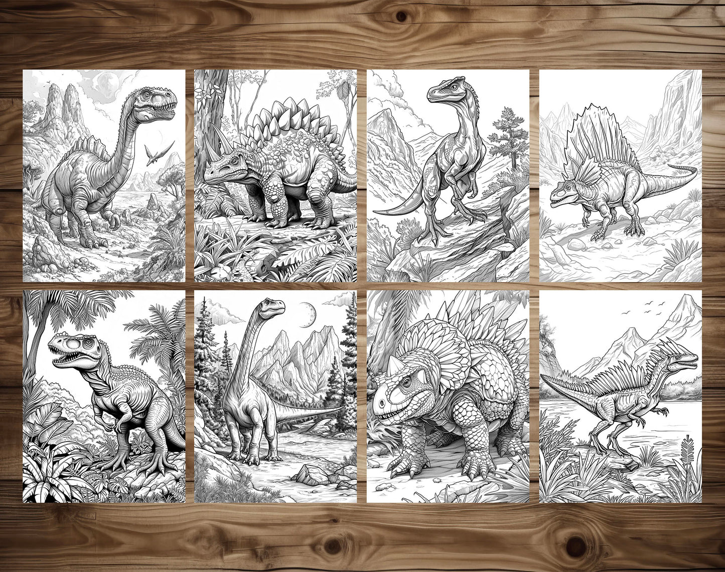 60 Prehistoric Dinosaur Grayscale Coloring Pages - Instant Download - Printable PDF Dark/Light