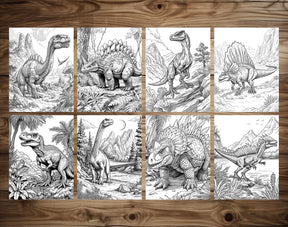 60 Prehistoric Dinosaur Grayscale Coloring Pages - Instant Download ...