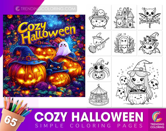 65 Cozy Halloween Simple Coloring Pages - Instant Download - Printable PDF