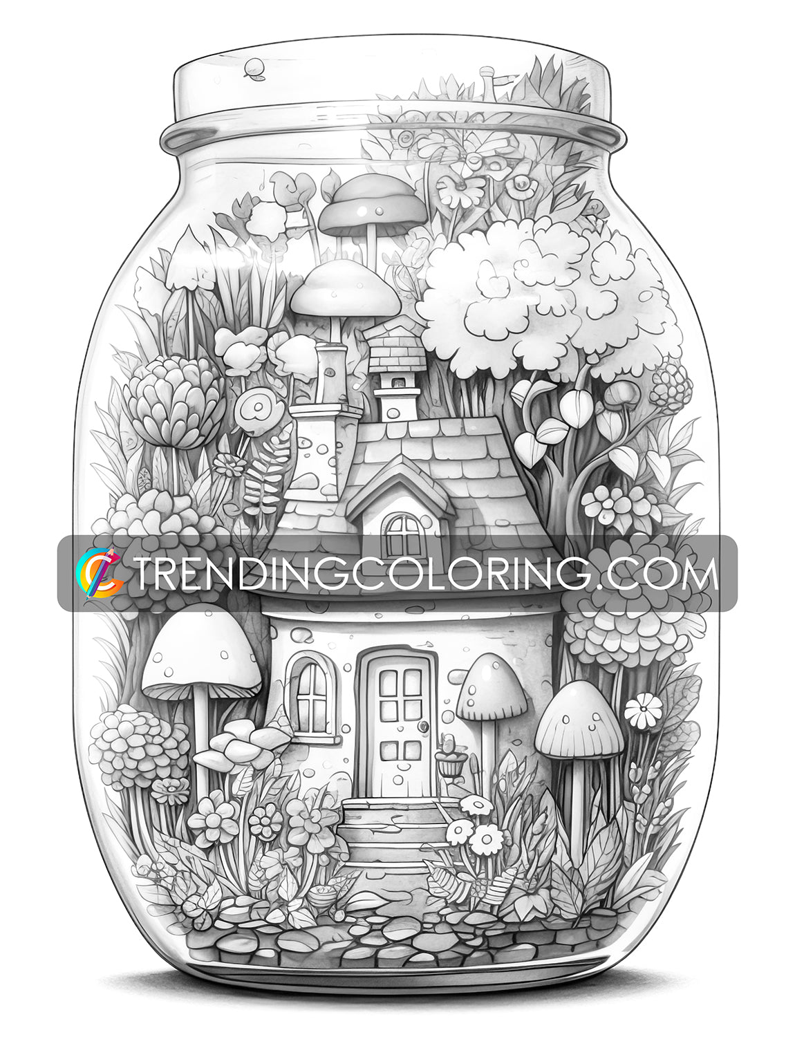25 Peaceful Life In Jar Grayscale Coloring Pages - Instant Download - Printable PDF Dark/Light