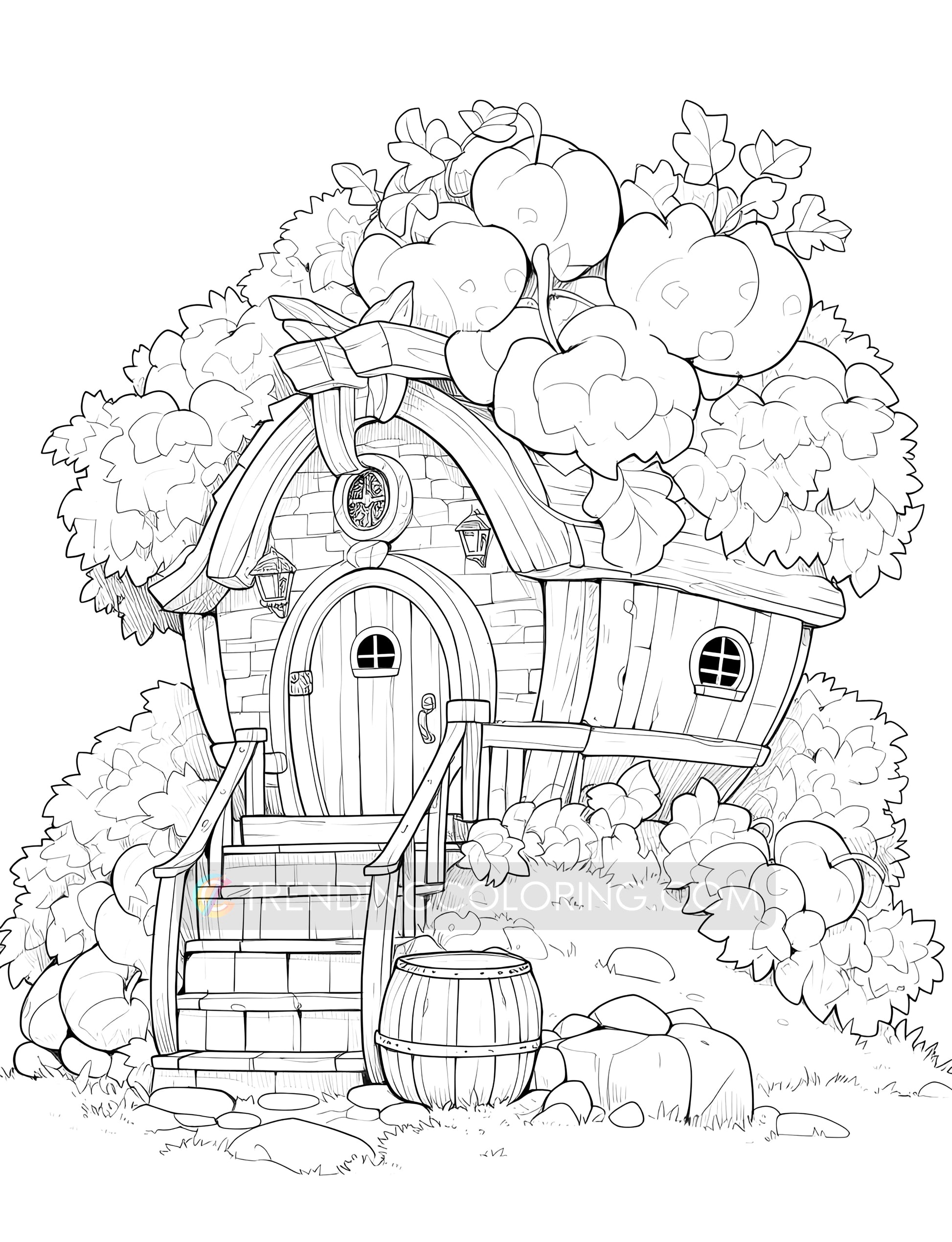 Pumpkin Fairy House Coloring Pages - Instant Download Pumpkin Fairy House Coloring Pages - Instant Download
