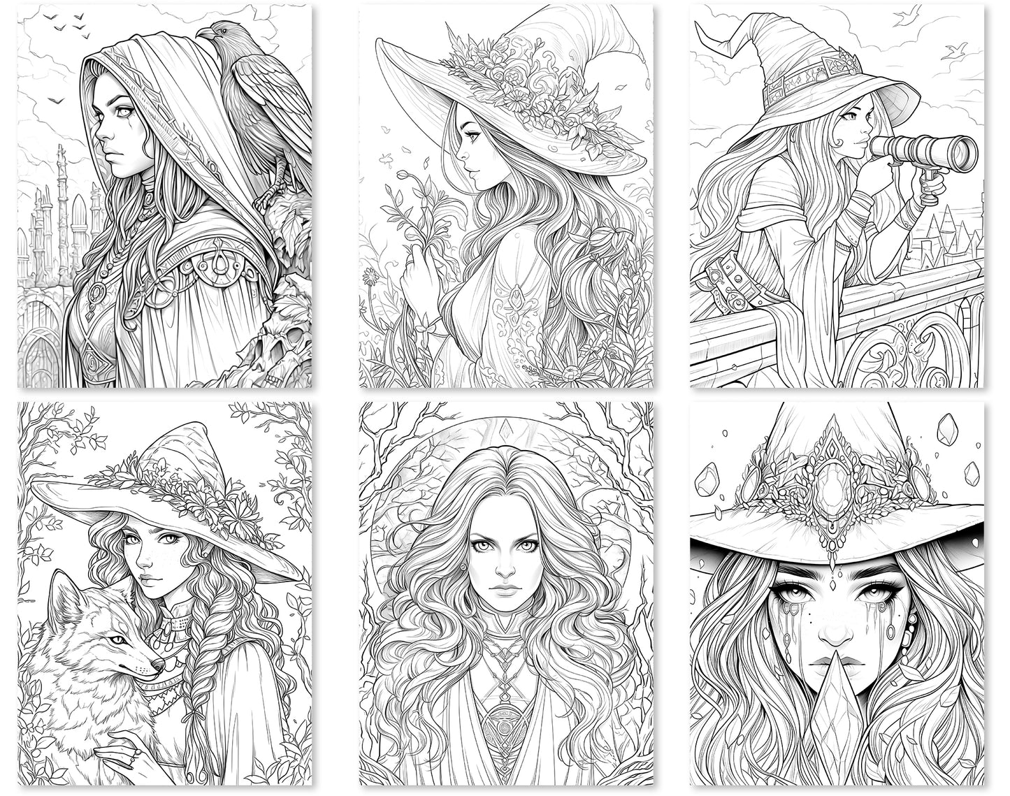 70 Beauty Witches 2 Coloring Pages - Instant Download - Printable PDF