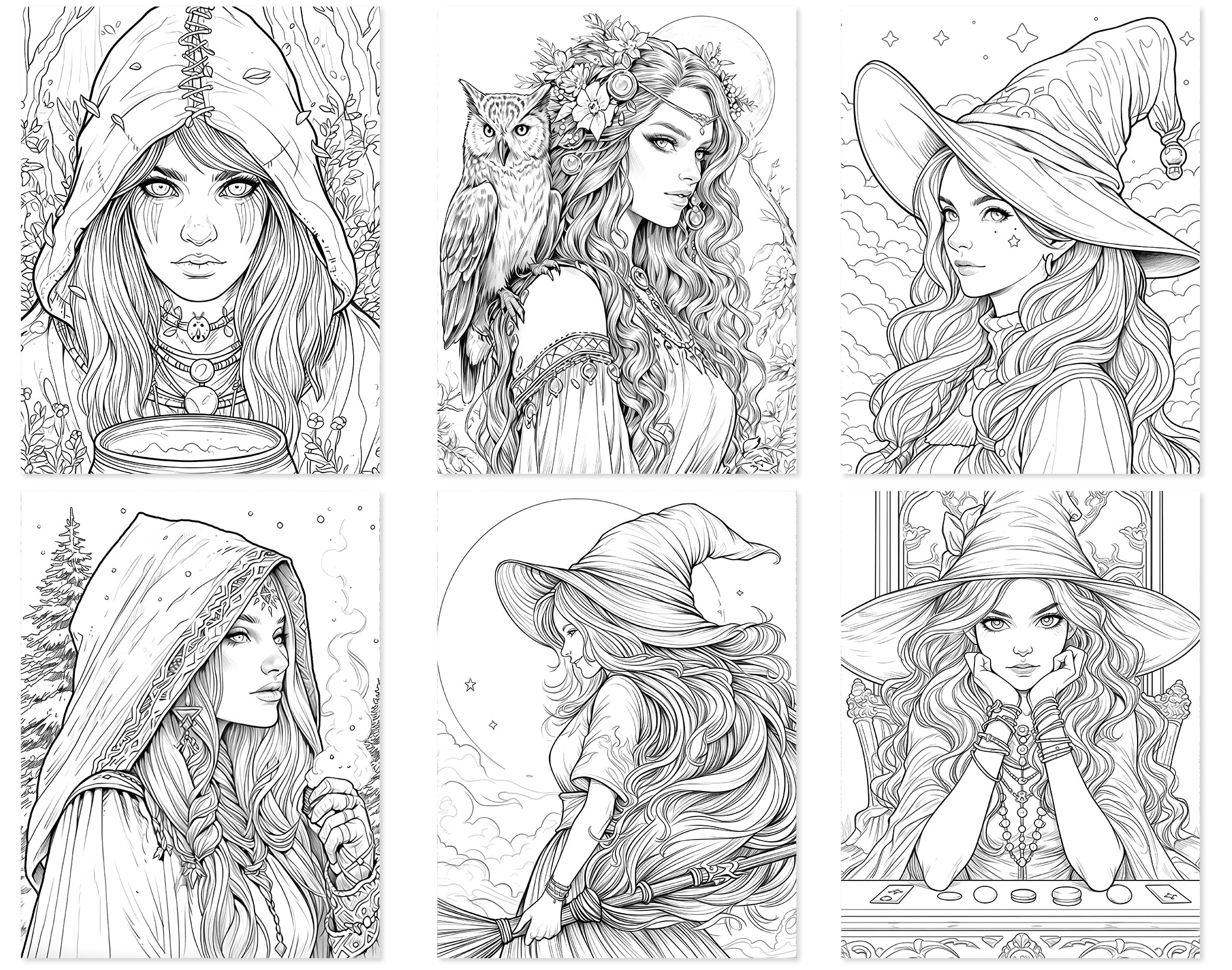 70 Beauty Witches 2 Coloring Pages - Instant Download - Printable ...