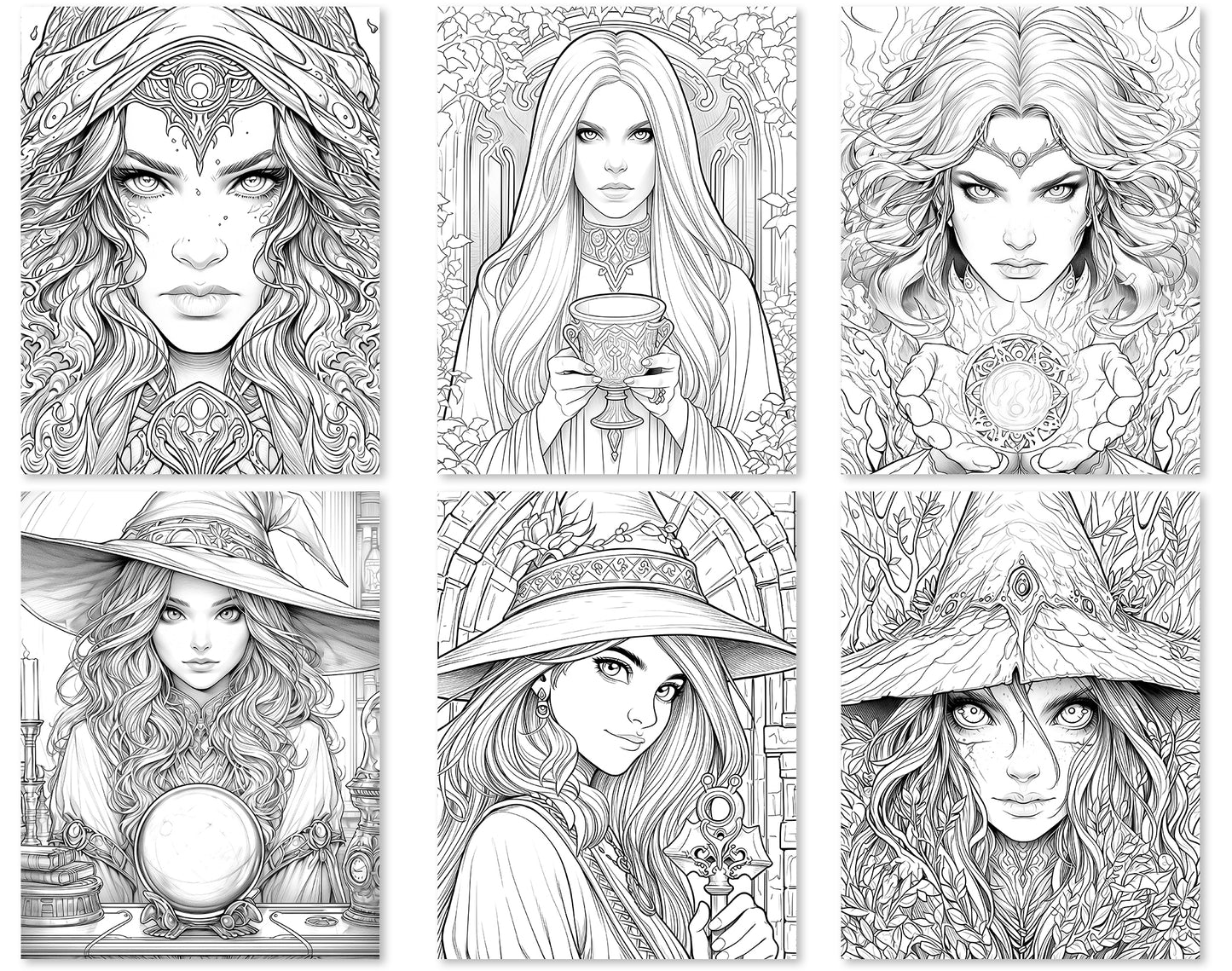 70 Beauty Witches 2 Coloring Pages - Instant Download - Printable PDF