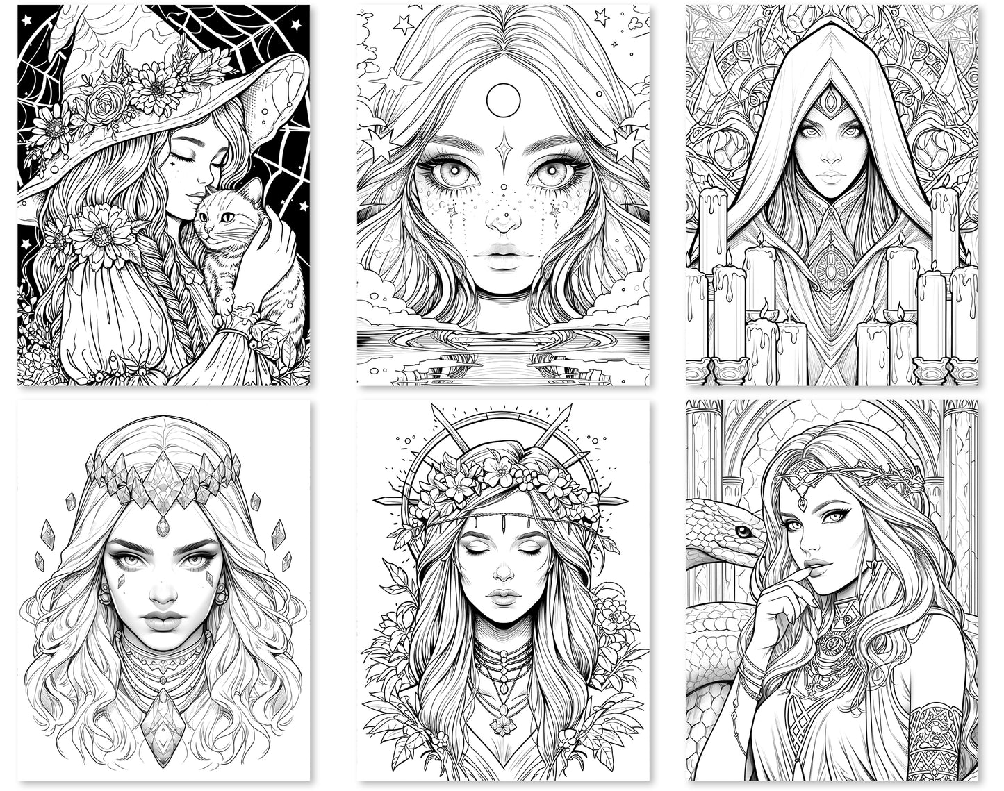 70 Beauty Witches 2 Coloring Pages - Instant Download - Printable PDF