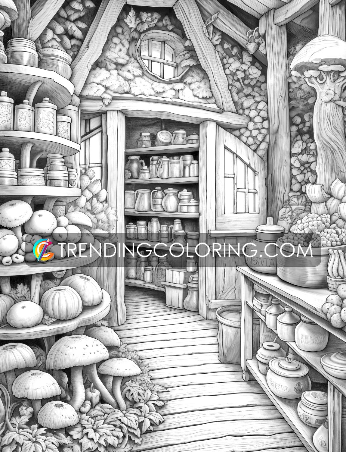 70 Fantasy Interiors Grayscale Coloring Pages - Instant Download - Printable PDF