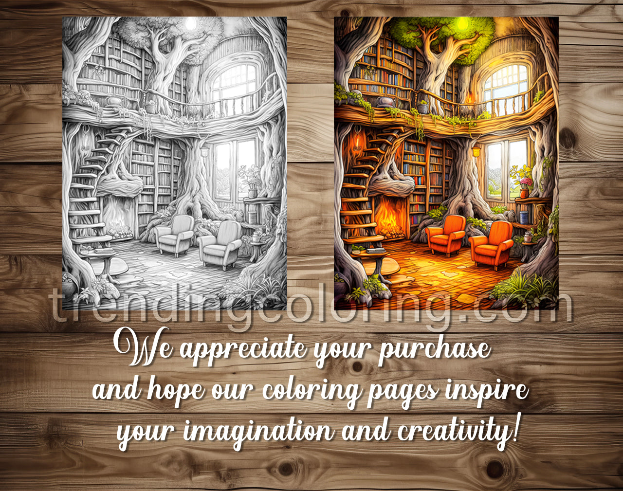 70 Fantasy Interiors Grayscale Coloring Pages - Instant Download - Printable PDF