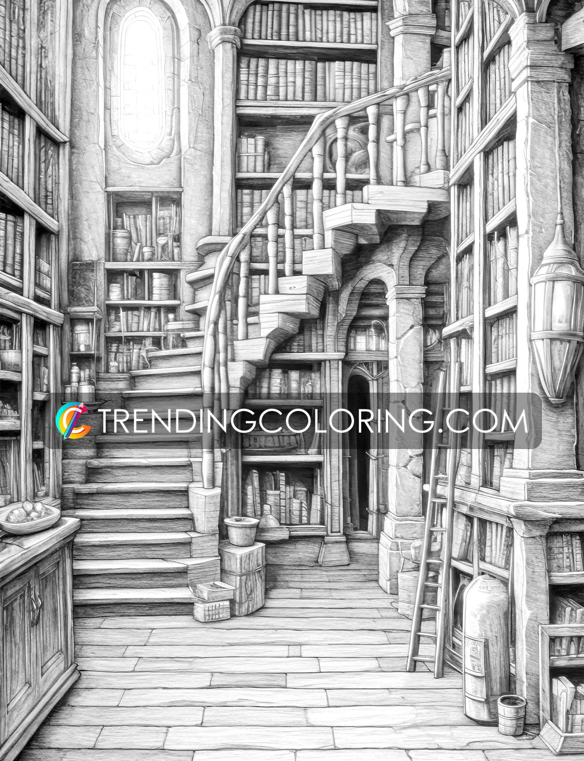 70 Fantasy Interiors Grayscale Coloring Pages - Instant Download - Printable PDF