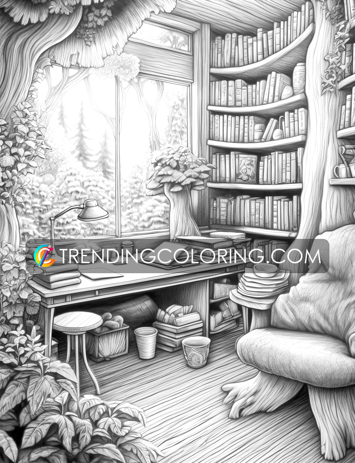 70 Fantasy Interiors Grayscale Coloring Pages - Instant Download - Printable PDF